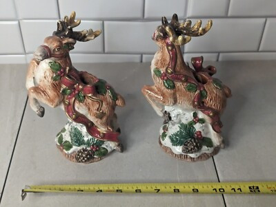 1993 Fitz and Floyd Kris Kringle Ceramic Prancing Reindeer Candle Holder Set 2  | eBay | eBay US