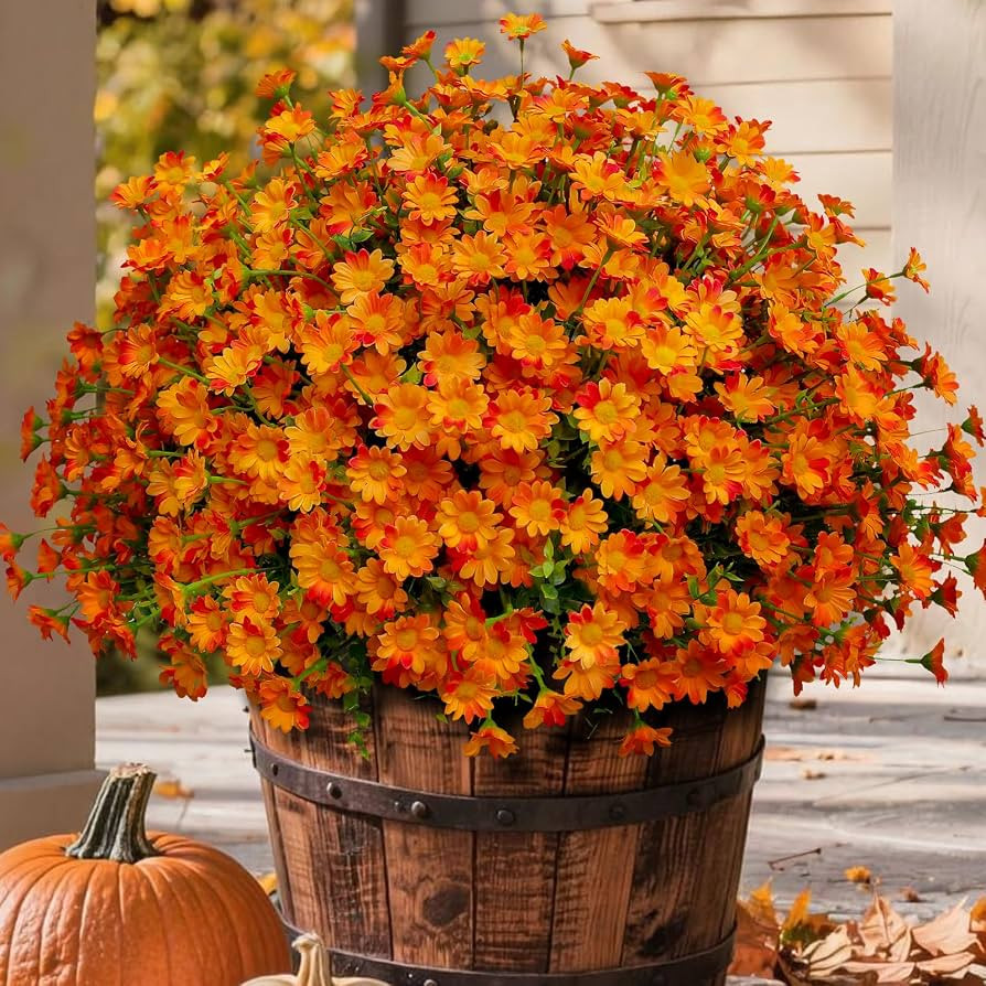 alyptus 8 Bundles Artificial Flowers for Outdoors Faux Mums for Outdoor Planters UV Resistant Fak... | Amazon (US)
