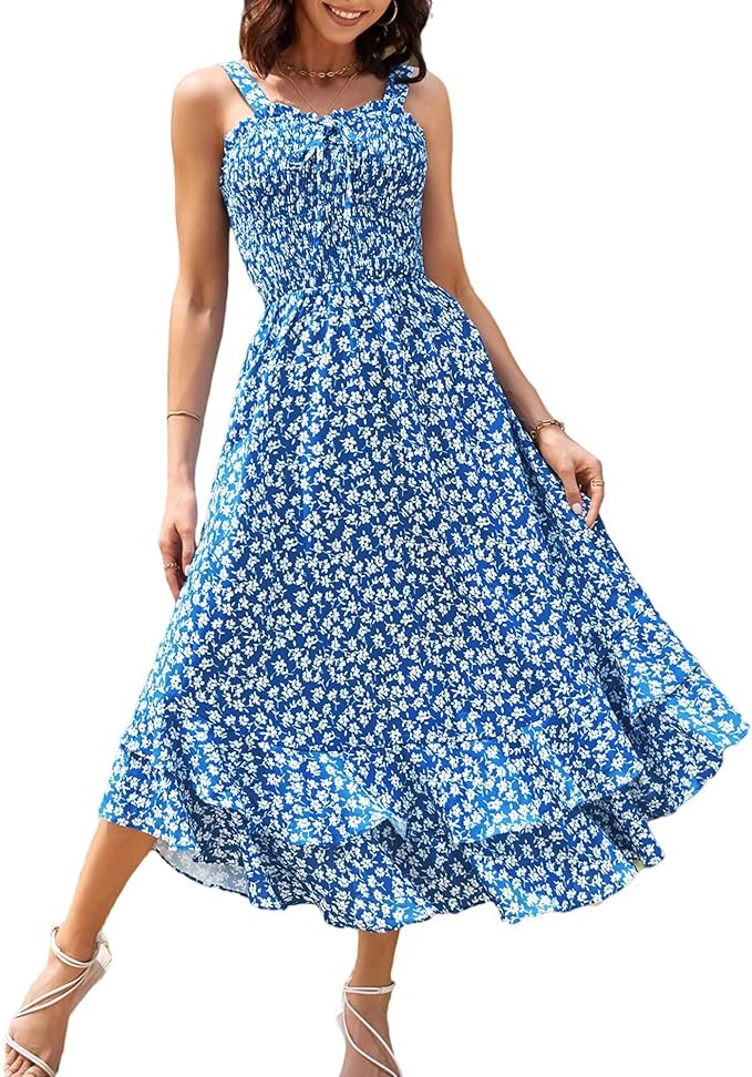 GRACE KARIN Women's 2023 Summer Floral Boho Dress Square Neck Strapped Swing A Line Beach Long Ma... | Amazon (US)