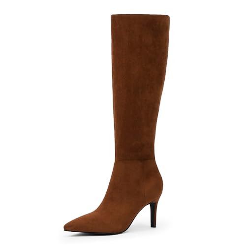 Easyfox Brown Suede Tall Boots Knee High Boots Women Pointed Toe Long Brown Suede Boots Stiletto Heel Brown Suede Knee High Boots for Women Size 9.5 | Amazon (US)