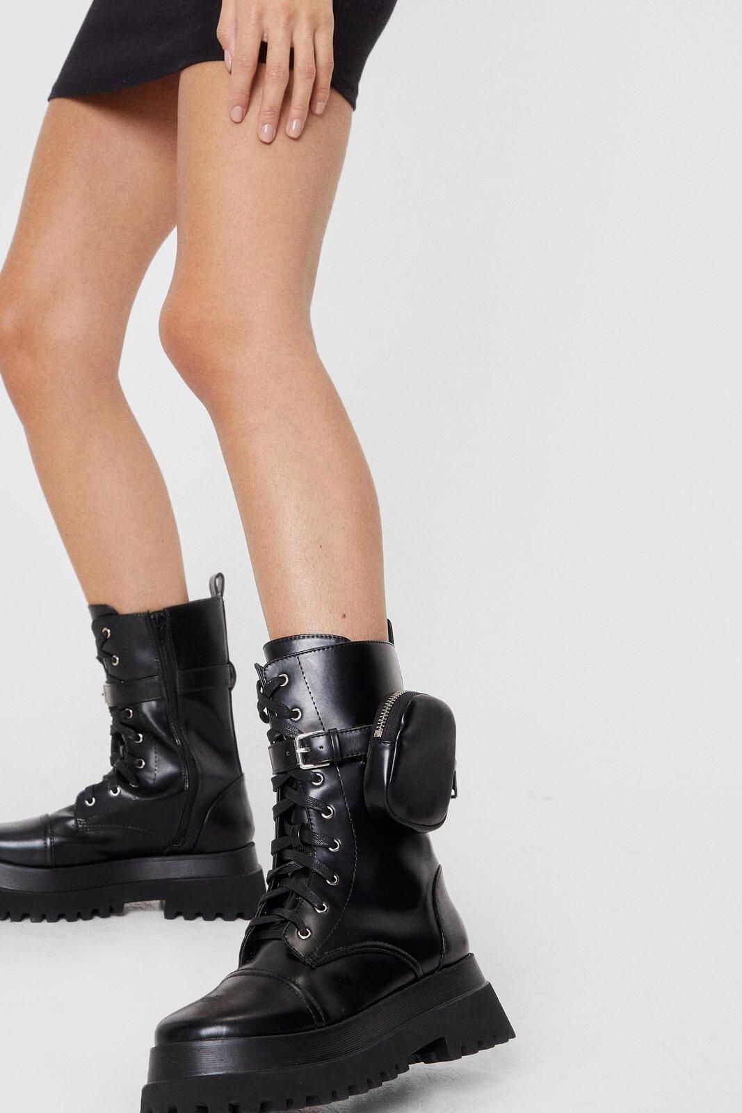 Faux Leather Pouch Lace Up Chunky Biker Boots | NastyGal (AU)