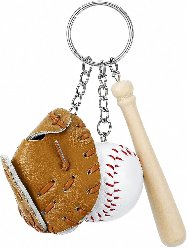 Baseball Keychain Set - 3-Piece Wooden Bat, Ball & Glove Charm for Men Women, Sports Gifts for Ba... | Amazon (US)
