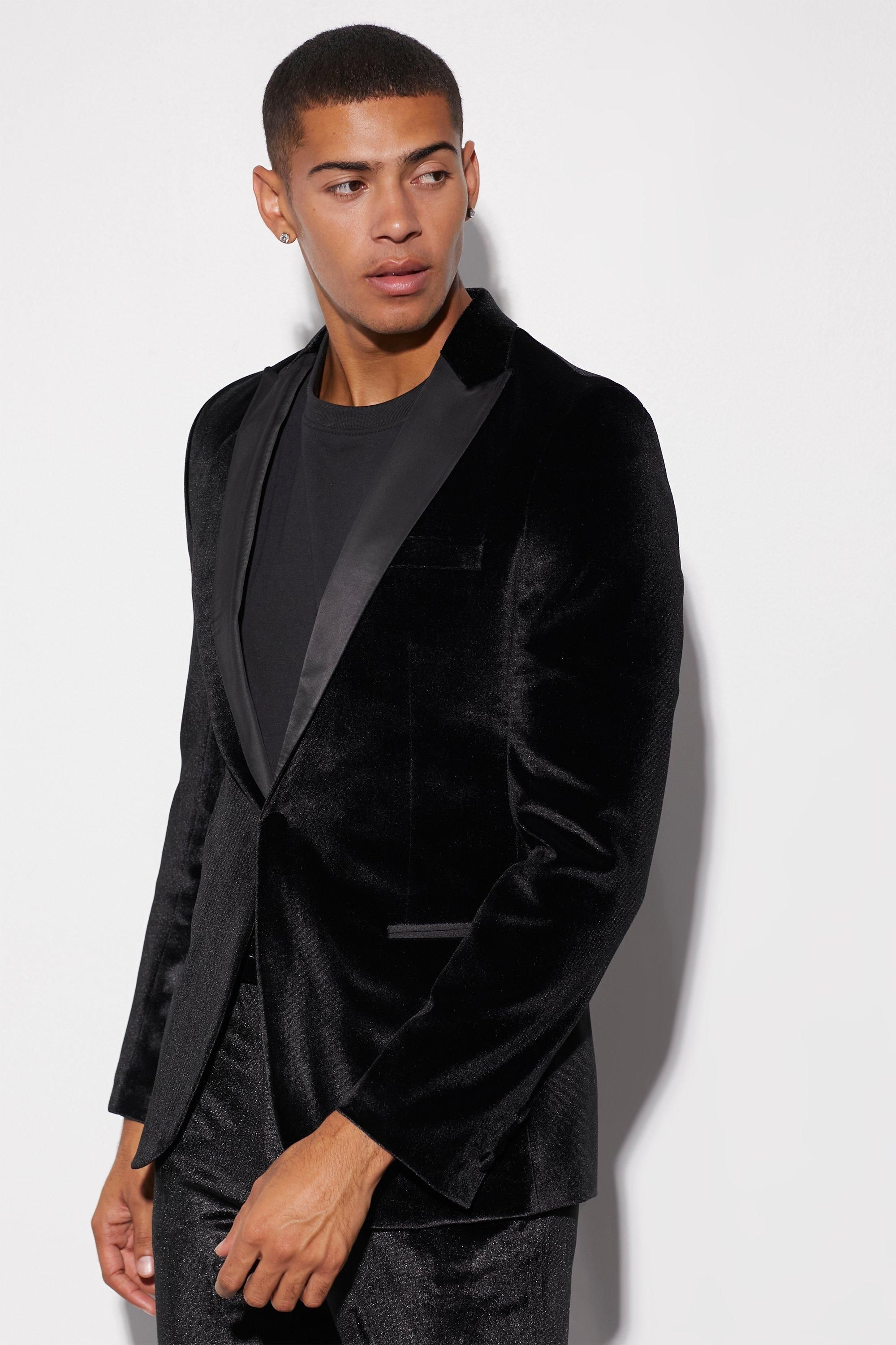 Relaxed Velour Satin Lapel Suit Jacket | boohooMAN (US & CA)