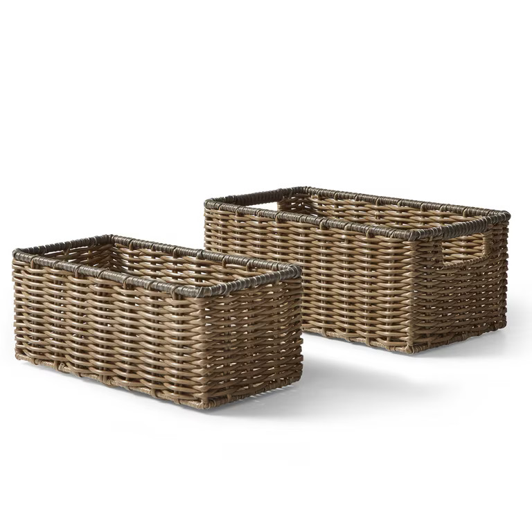 Better Homes & Gardens 2-Piece Poly Rattan Decorative Storage Basket Set, 13.5 in x 7.5 in x 5.5 ... | Walmart (US)