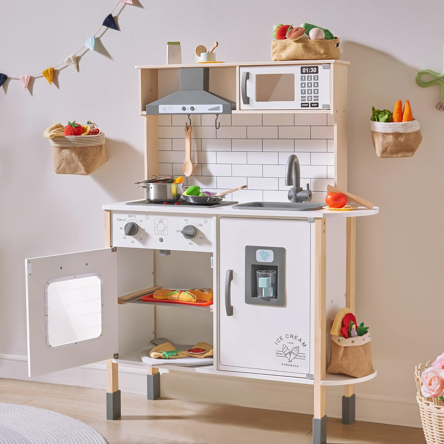Tiny Land Play Kitchen for Kids, Wooden Kids Play Kitchen Playset Chef Pretend Play Set for Toddl... | Amazon (US)