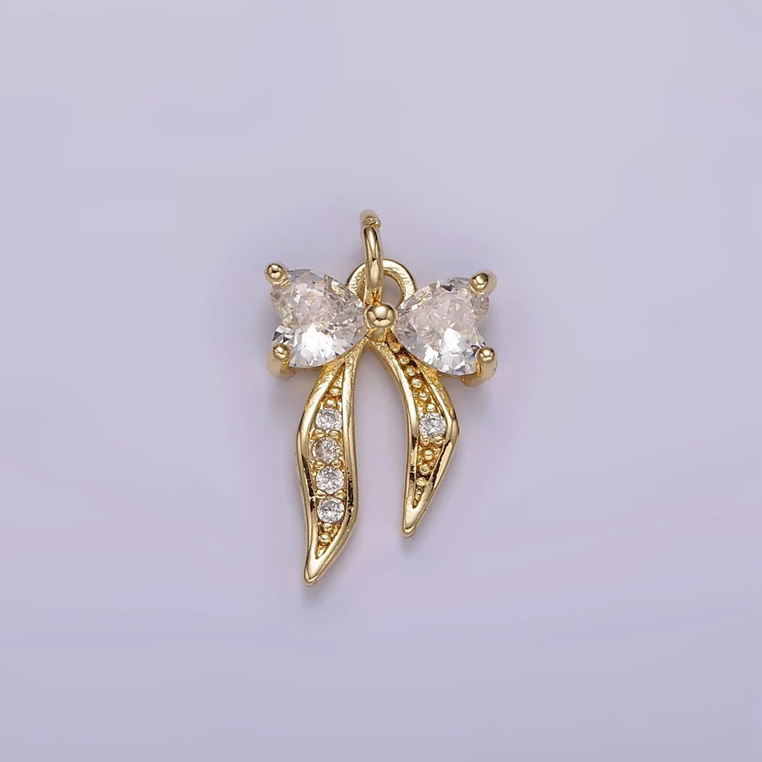 14K Gold Filled Heart Ribbon Bow Micro Paved CZ Charm AG505 - Etsy | Etsy (US)
