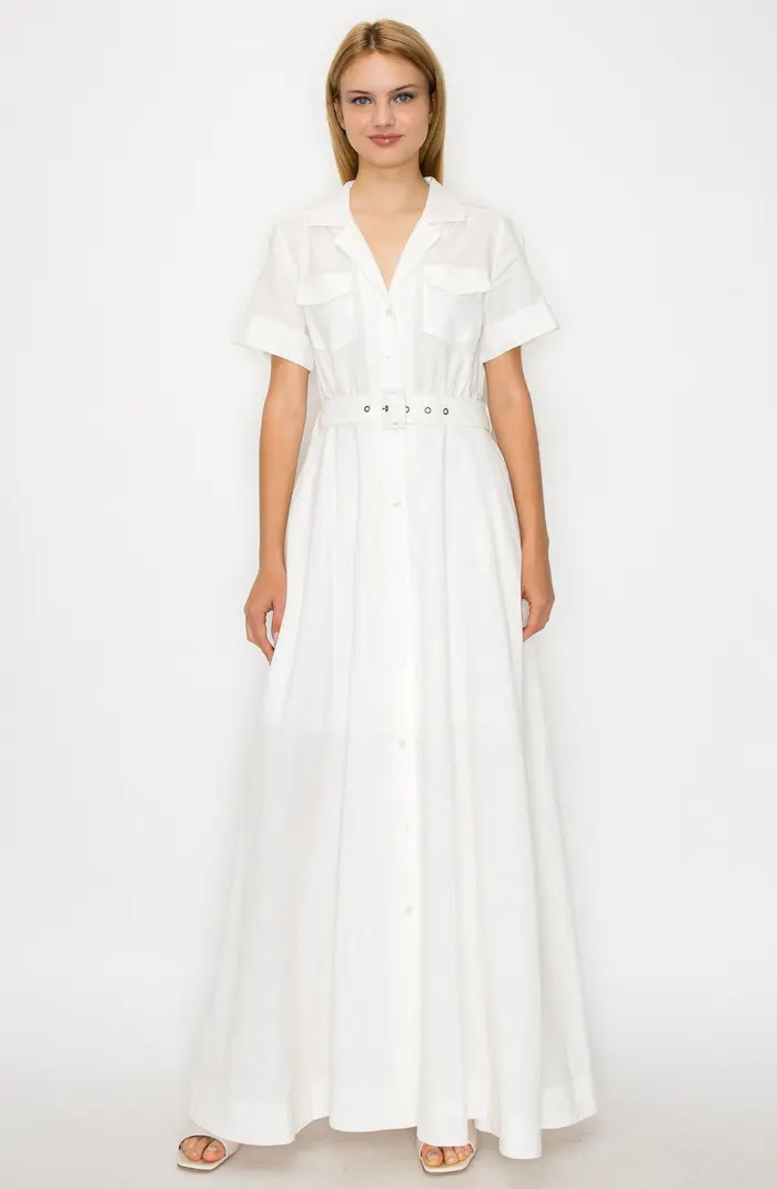 Belted Linen Blend Maxi Shirtdress | Nordstrom