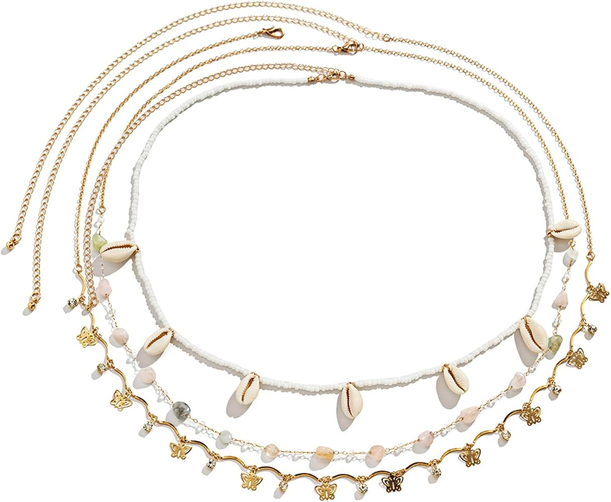 2024 Fall Outfits Summer Waist Chain Pack of 3 Pcs Seashell Waist Beads for Women Butterfly Belly... | Amazon (US)