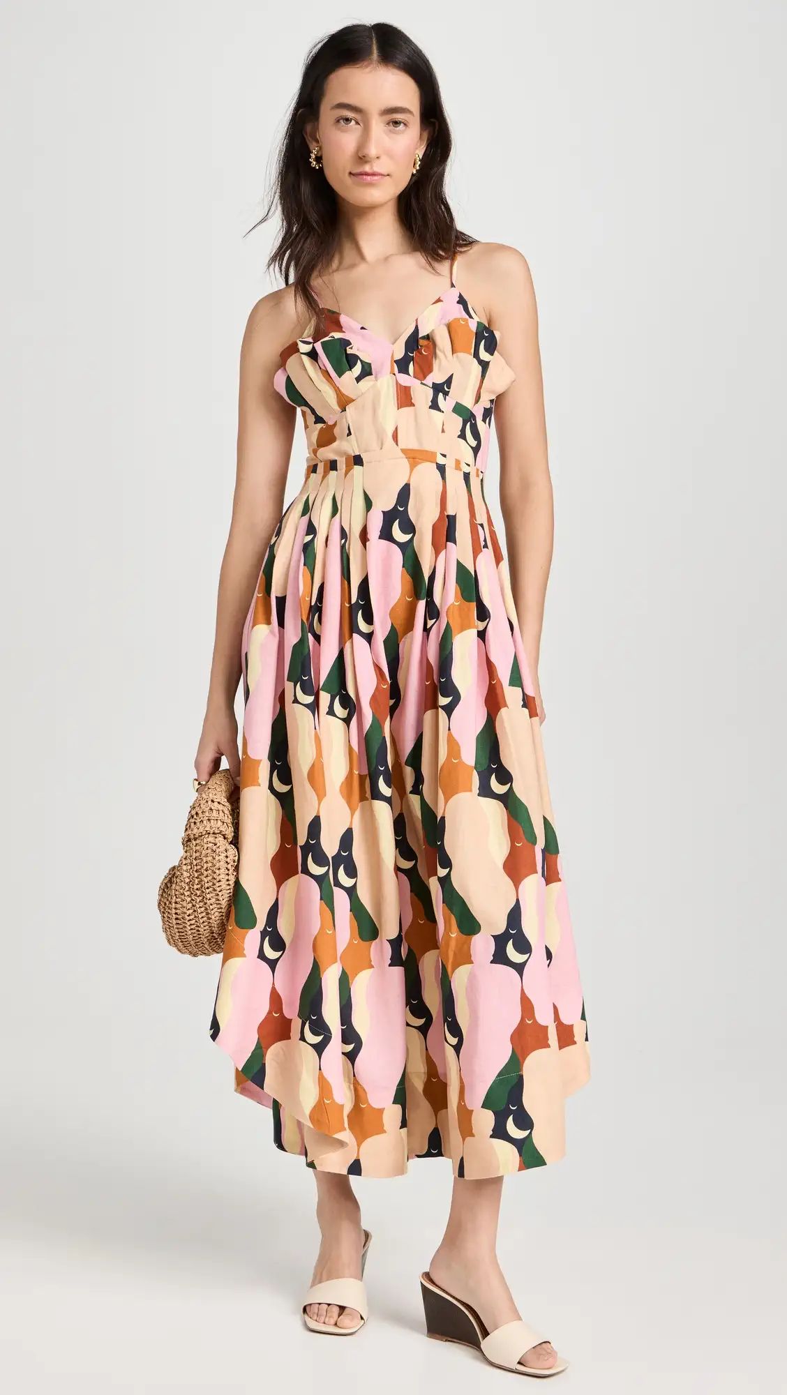 FARM Rio The Kiss Multicolor Sleeveless Midi Dress | Shopbop | Shopbop