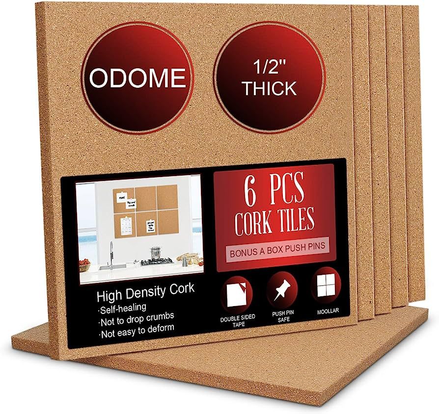 ODOME Cork Board Tiles 12”X 12” – 1/2” Thick Cork Board – Bulletin Board – Pin Board ... | Amazon (US)