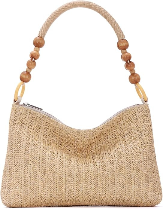 GOKTOW Raffia Straw Tote Bag - Summer Boho Beach Purse with Fixed-Length Handles, Woven Shoulder ... | Amazon (US)