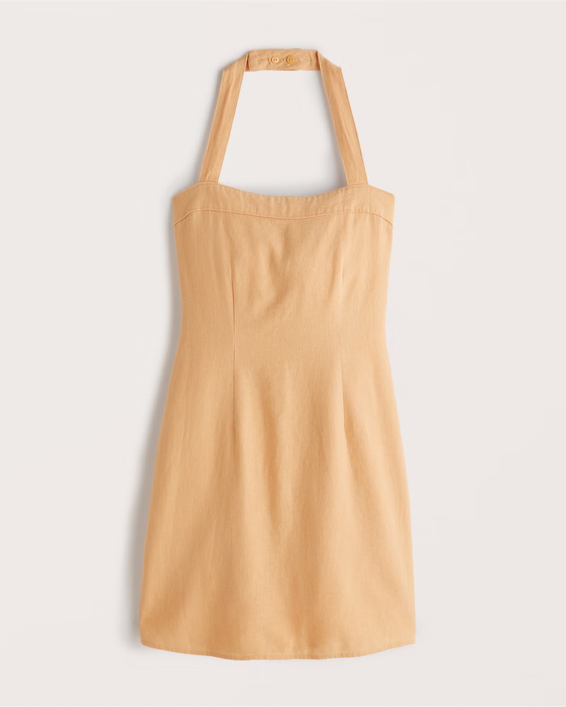 Abercrombie & Fitch Women's Halter Linen-Blend Mini Dress in Orange - Size XL PET | Abercrombie & Fitch (US)