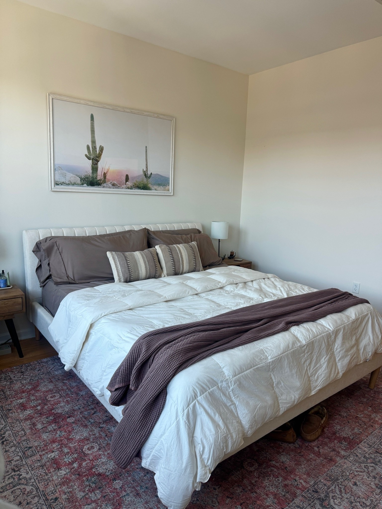 Our bedding and bed details! The mattress is Lull, the bed frame is Nectar, the pillows are from Coop, the sheets are Amazon the comforter is from The Company Store and the blanket at the end of the bed is Quince.

#LTKHome