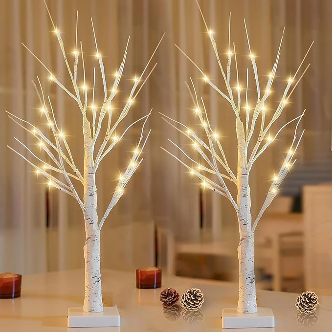 2-Pack 2FT Lighted Birch Tree for Home Decor with Timer, Birch Christmas Tree with 48 LED Warm Wh... | Amazon (US)