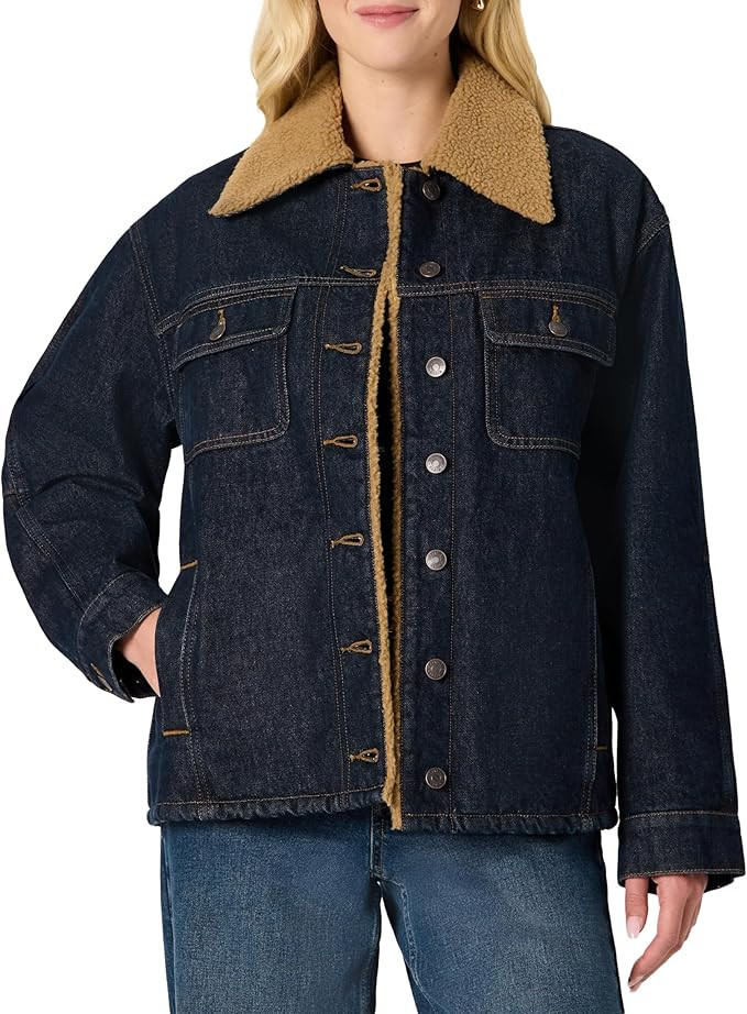 Amazon Essentials (Demi's Pick) Women's Oversized-Fit Faux-Shearling Lined Denim Jacket | Amazon (US)