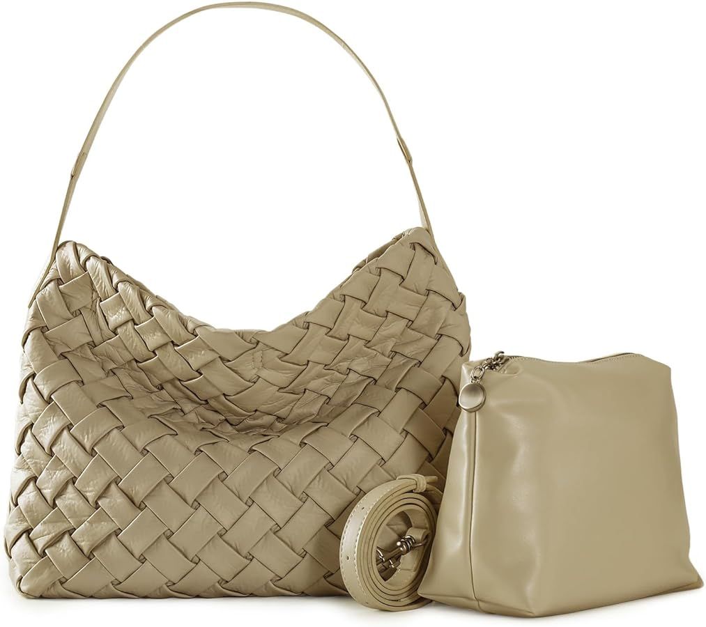 Vividora Woven Bag with Purse Set for Women, Vegan Leather Tote Bag Handmade Shoulder Bag Top-han... | Amazon (US)