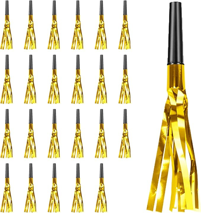 Gold New Years Noise Makers 24 PCS Glitter NYE Party Blowers Blowouts New Years Eve Games Favors ... | Amazon (US)