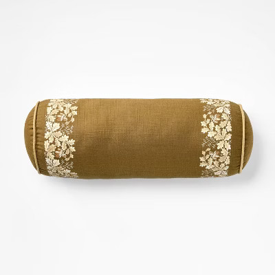 Olive Leaf Embroidered Bolster with Piping - 7 x 18" - Threshold designed with Studio McGee | Target