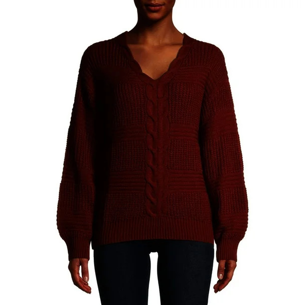 No Boundaries Juniors' Lattice Back Cable Knit Sweater | Walmart (US)