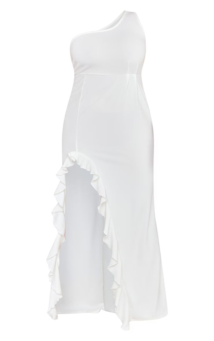 Plus Ivory One Shoulder Ruffle Hem Maxi Dress | PrettyLittleThing US