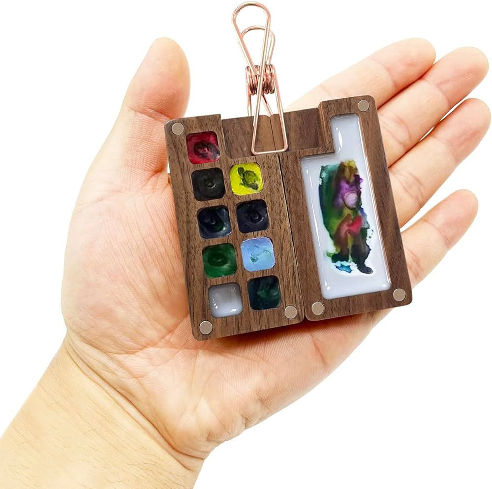Mini Portable Watercolor Palette, 9 Color Sketchbook Palette, Wooden Palette Box, Travel Paint Ca... | Amazon (US)