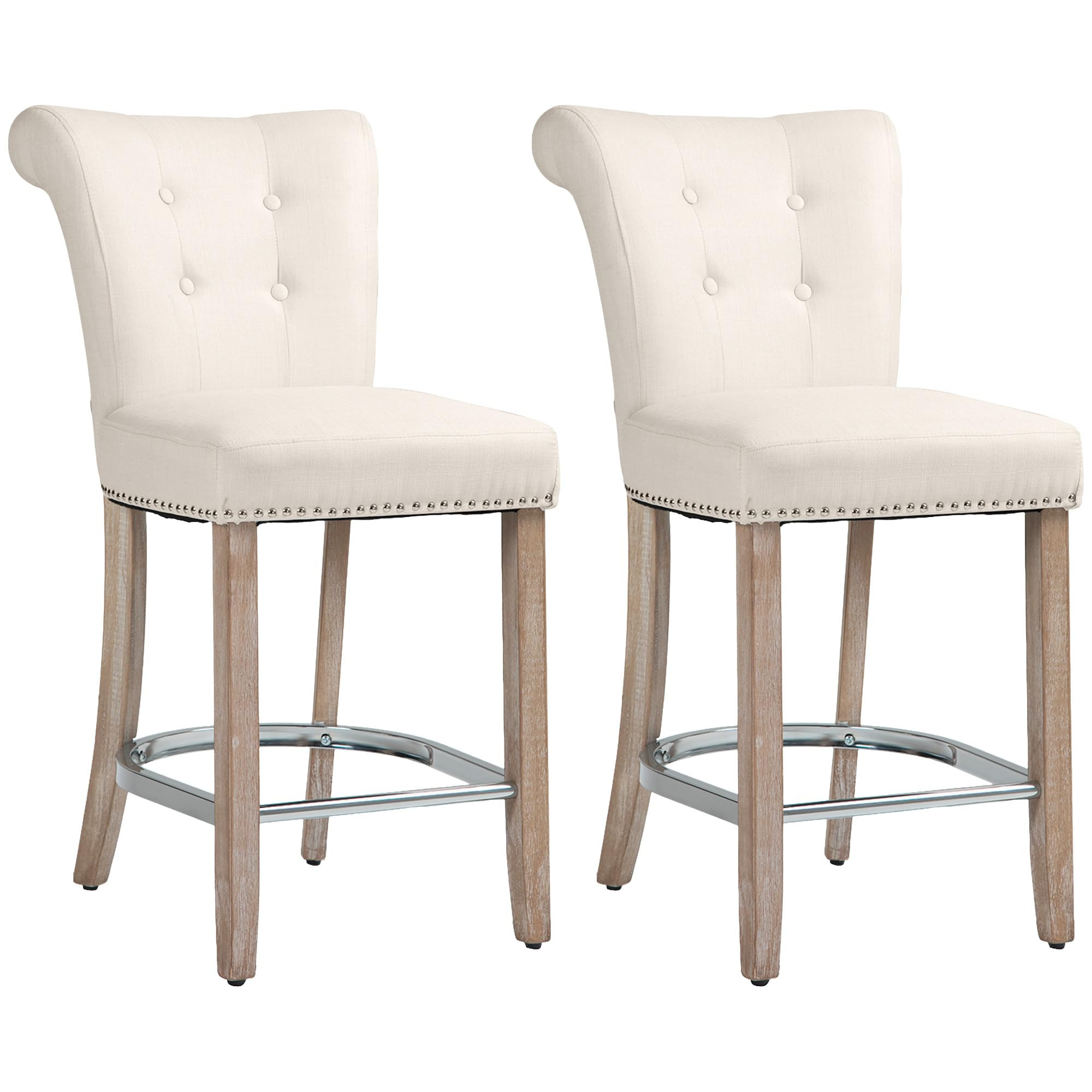 HOMCOM Counter Height Bar Stools Set of 2, Upholstered Bar Chairs with Button Tufted Back, Wood L... | Amazon (CA)