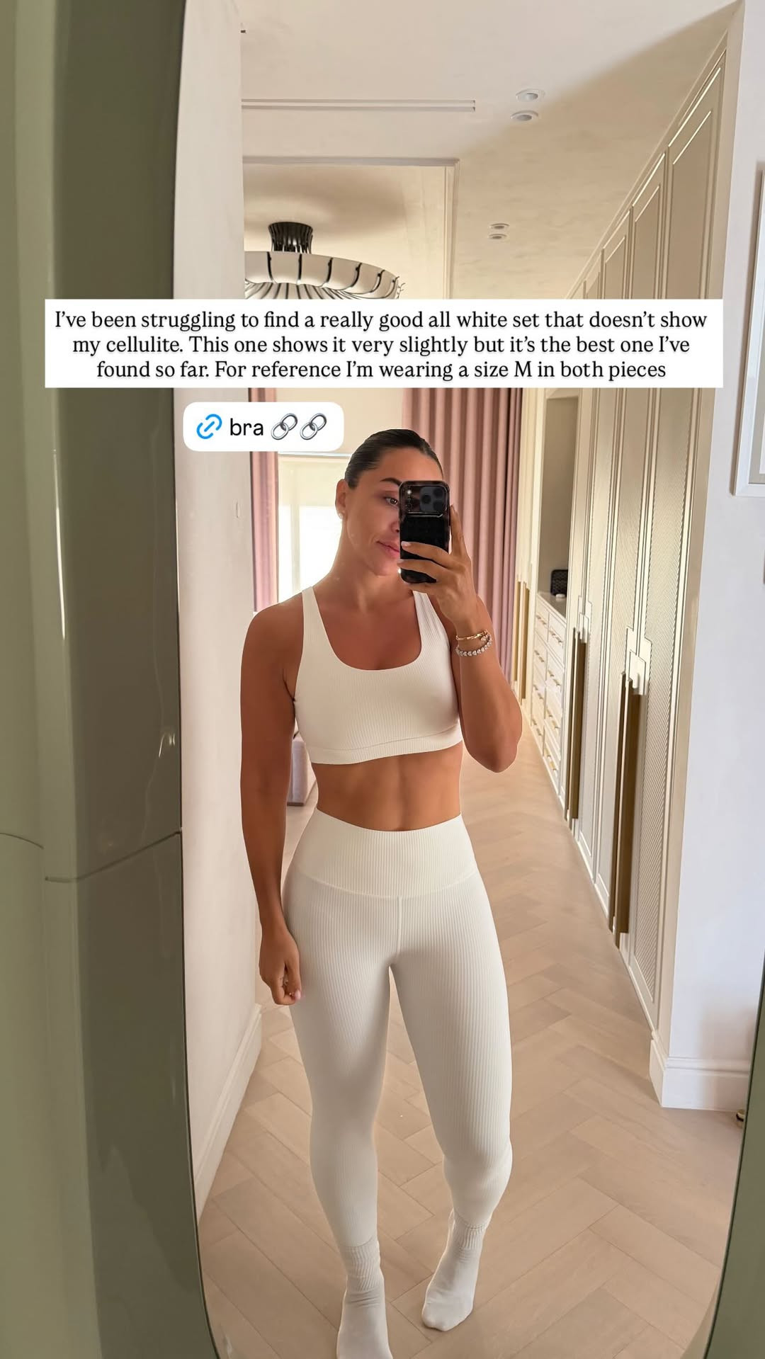 This workout set is amazing! 🤍 I've been struggling to find a really good all white set that doesn't show cellulite. This one shows it very slightly but it's the best one I've found so far. Wearing a size M! 

 #LTKootd #LTKfitnessgoals #LTKActive