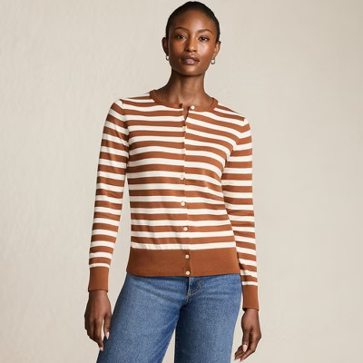 Lands' End Women's Fine Gauge Cotton Cardigan Sweater - Medium - Rich Ginger/Fresh Ivory | Target