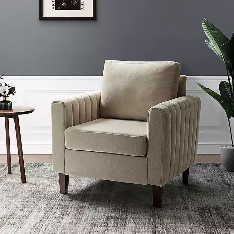 New! Beige Velvet Channel Stitch Accent Chair | Kirkland's Home