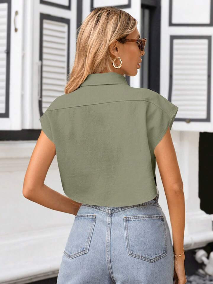 SHEIN Essnce Women Lapel Simple Solid Color Shirt | SHEIN
