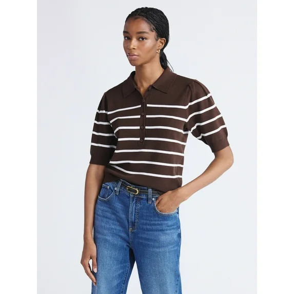 Free Assembly Women's Collared Sweater Tee with Puff Sleeves, Lightweight, Sizes XS-XXL | Walmart (US)