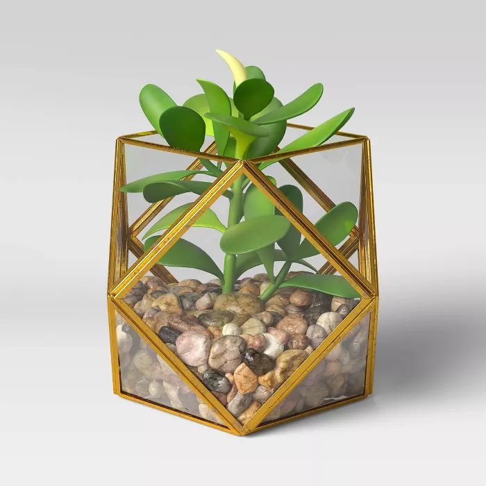 5" x 4" Artificial Succulent Plant with Brass Terrarium - Opalhouse™ | Target