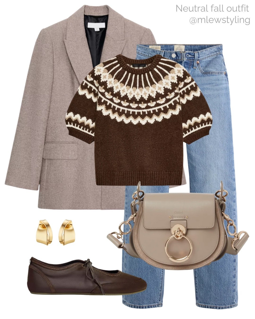 Neutral fall with a short sleeved fair isle knit sweater 🤎🐻

Tags: elevated autumn outfit, new in Zara blazer, Levi’s curve jeans, Chloe Tess shoulder bag, leather ballet flats, casual workwear, office outfit 

#LTKItBag #LTKWorkwear #LTKShoeCrush