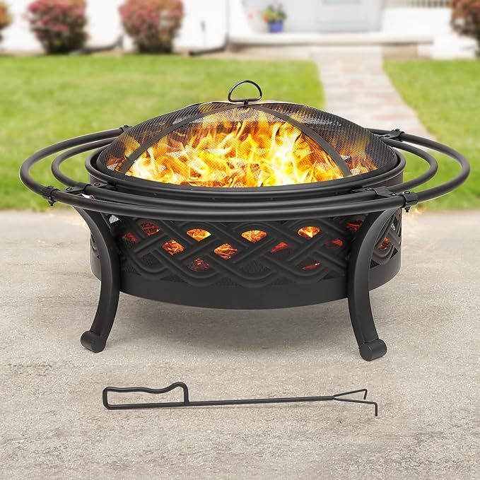 36 Inch Fire Pit with 2 Loops,Crossweave Wood Burning Fire Pits for Outside,with Spark Screen,Fir... | Amazon (US)