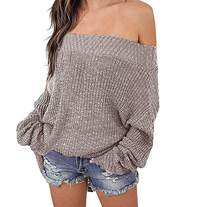 Exlura Women's Off Shoulder Sweater Batwing Sleeve Loose Oversized Pullover Knit Jumper | Amazon (US)