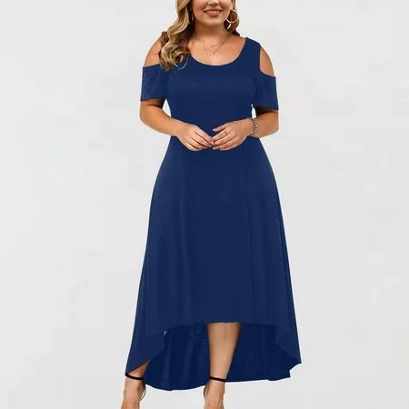 Tuscom Maxi Dress for Women Plus Size O-neck Strapless Draw Back Short Sleeve Summer Dresses Elegant | Walmart (US)