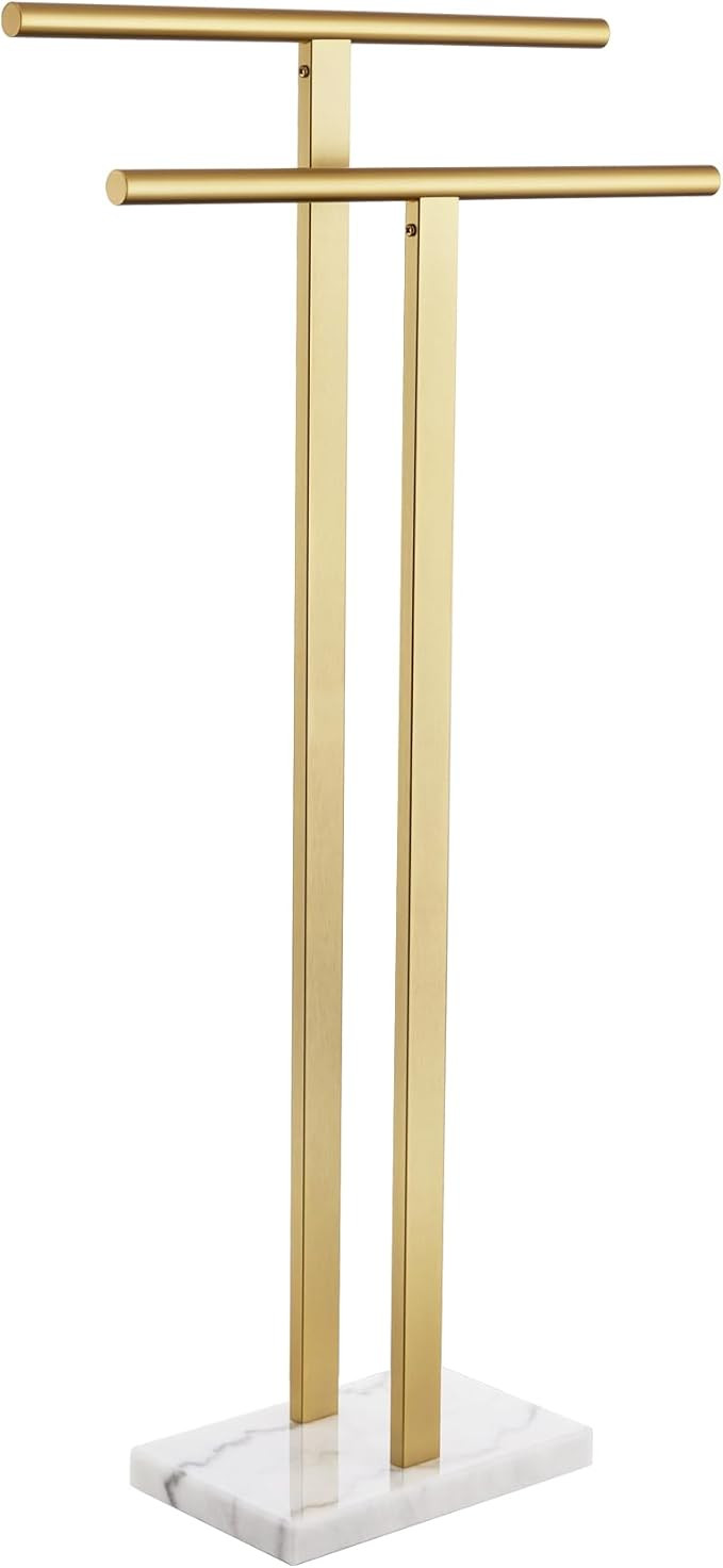 KOKOSIRI Standing Towel Rack for Bathroom Floor 2-Tier Towel Holder Free Stand with Heavy Marble ... | Amazon (US)