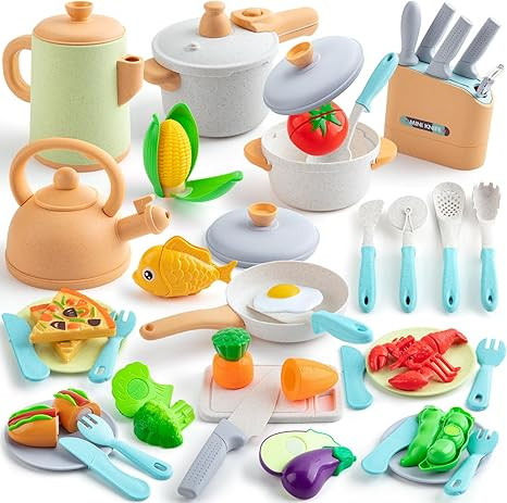 42Pcs Play Kitchen Accessories, Kids Kitchen Pretend Play Toys with Play Pots and Pans, Utensils ... | Amazon (US)