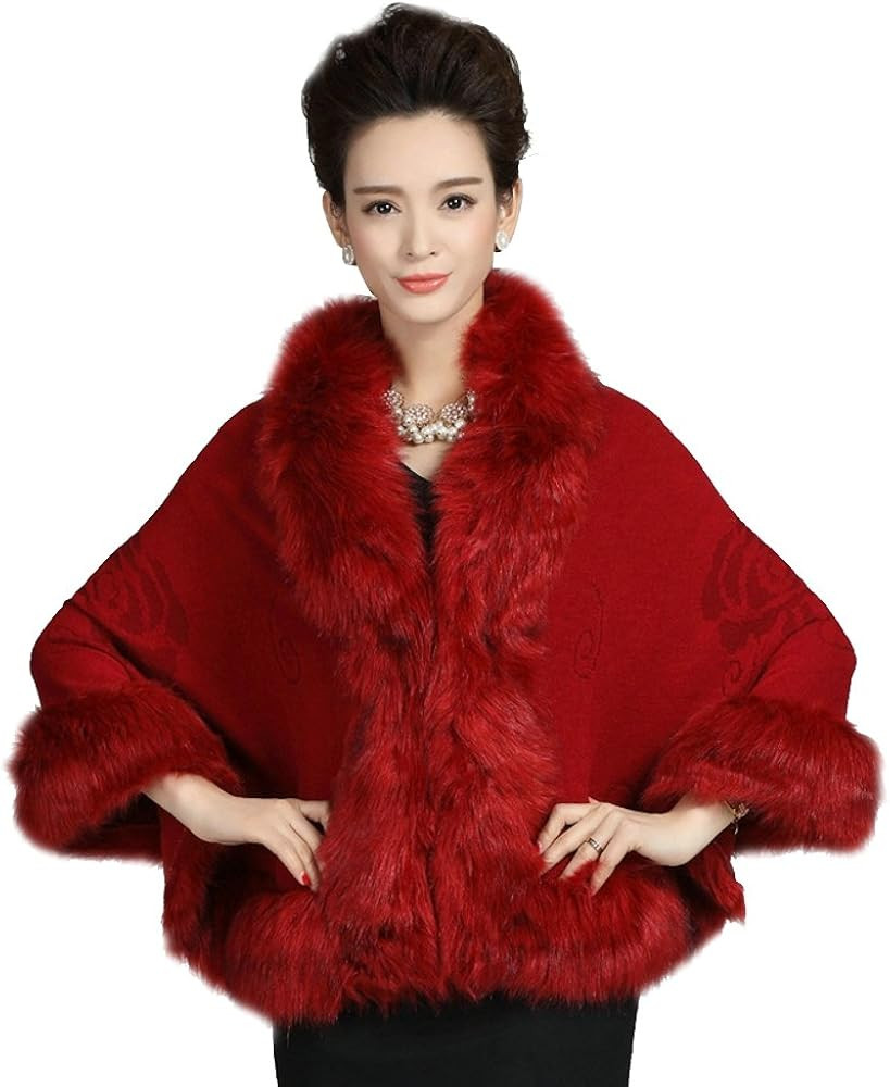 ELFJOY Bridal Faux Fur Shawl White Fur Coat Women Faux Fur Wrap for Evening Dresses Luxury Fur Ca... | Amazon (US)