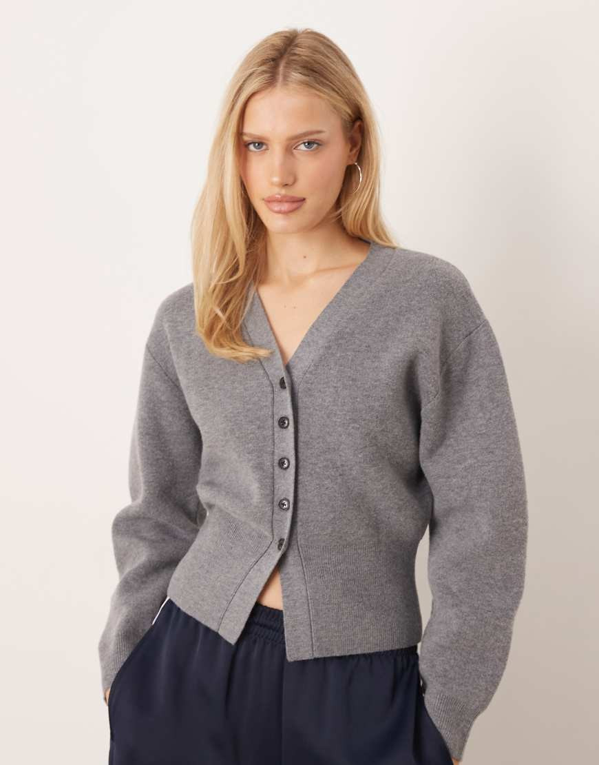 Mango v neck sculpted cardigan in grey | ASOS (Global)