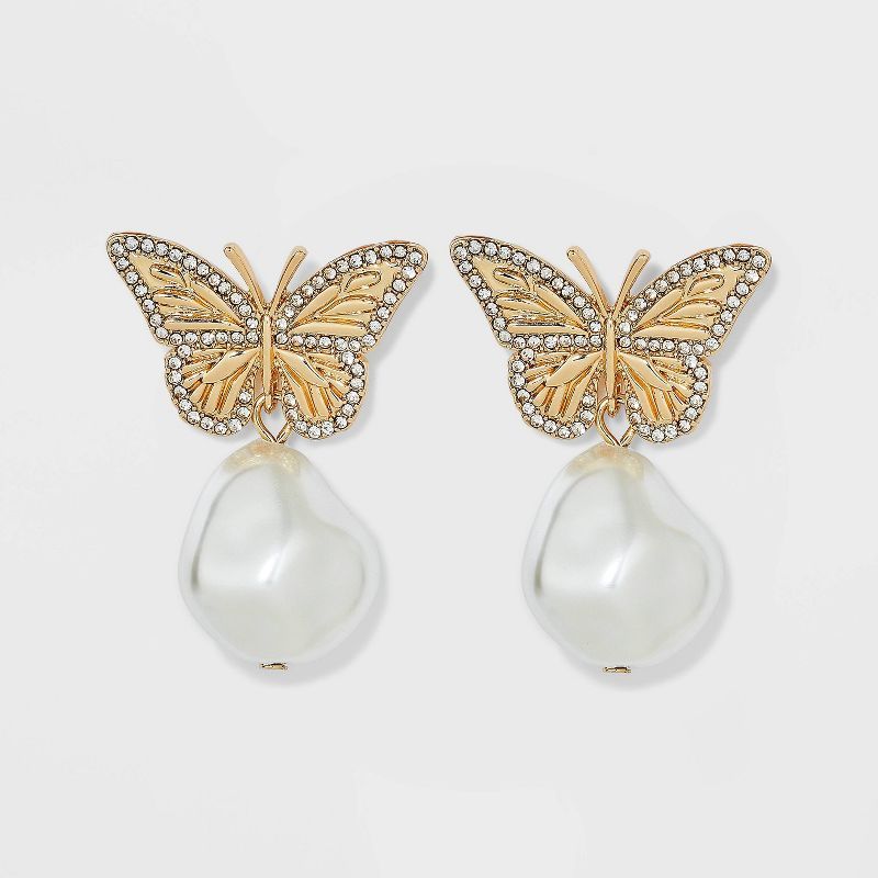 SUGARFIX by BaubleBar Crystal Wings Butterfly Drop Earrings - Gold | Target