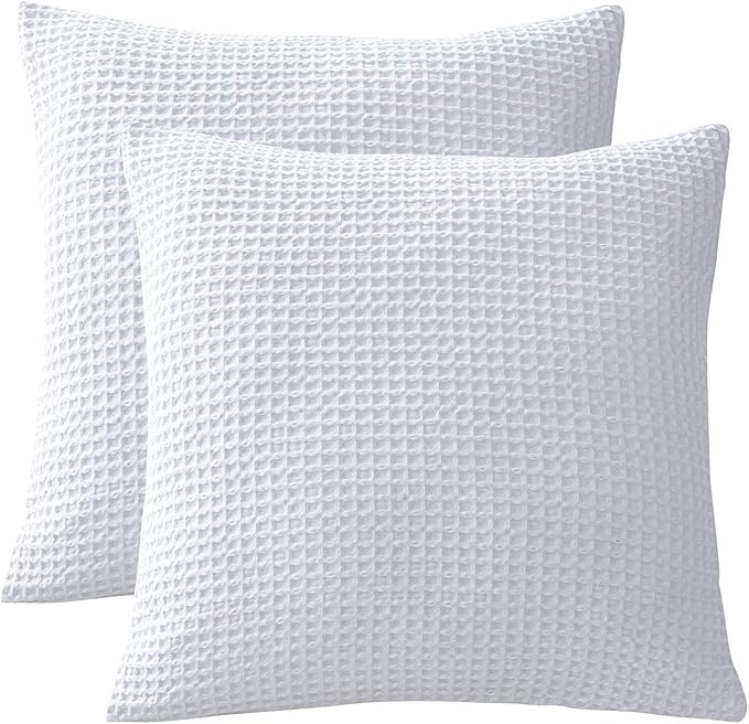 PHF 100% Cotton Waffle Textured Euro Sham Covers, Set of 2, Home Decorative Euro Throw Pillow Cov... | Amazon (US)
