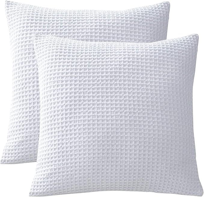 PHF 100% Cotton Waffle Textured Euro Sham Covers, Set of 2, Home Decorative Euro Throw Pillow Cov... | Amazon (US)