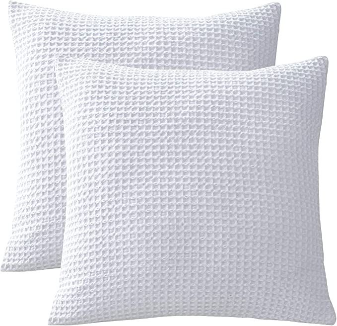 PHF 100% Cotton Waffle Textured Euro Sham Covers, Set of 2, Home Decorative Euro Throw Pillow Cov... | Amazon (US)