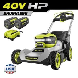 RYOBI 40V HP Brushless 21 in. Cordless Battery Walk Behind Self-Propelled Lawn Mower with (2) 6.0... | The Home Depot