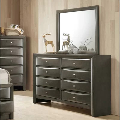 Houchins 8 Drawer 59'' W Solid Wood Double Dresser with Mirror | Wayfair North America