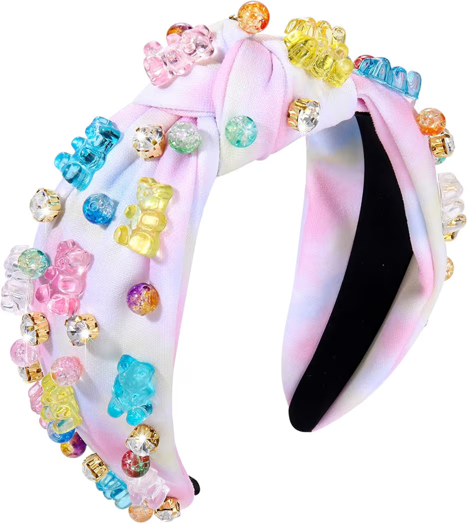 ZITULRY Knotted Headband for Women Crystal Gummy Bear Jeweled Embellished Top Knot Headbands Fash... | Amazon (US)