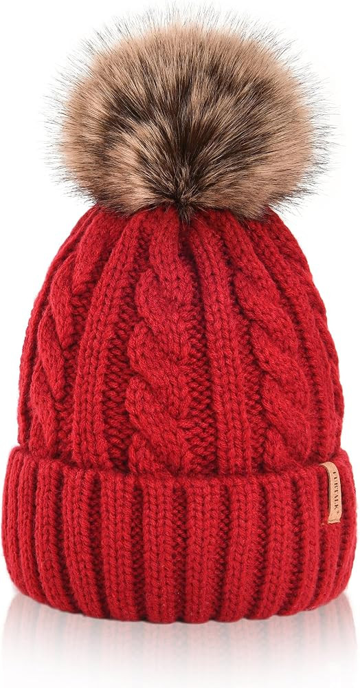 FURTALK Winter Beanie Hat for Women Fleece Lined Faux Fur Pom Pom Hats Womens Warm Thick Knit Sku... | Amazon (US)
