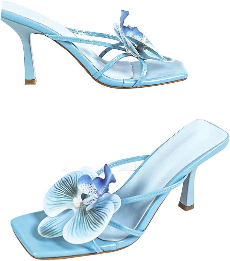 MakeMeChic Women's Open Toe Floral Kitten Heels Flower Summer Beach Sandals | Amazon (US)