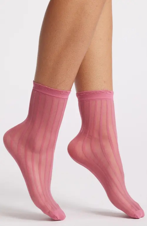 Nordstrom Sheer Stripe Ankle Socks in Pink Mauve at Nordstrom, Size 9 | Nordstrom